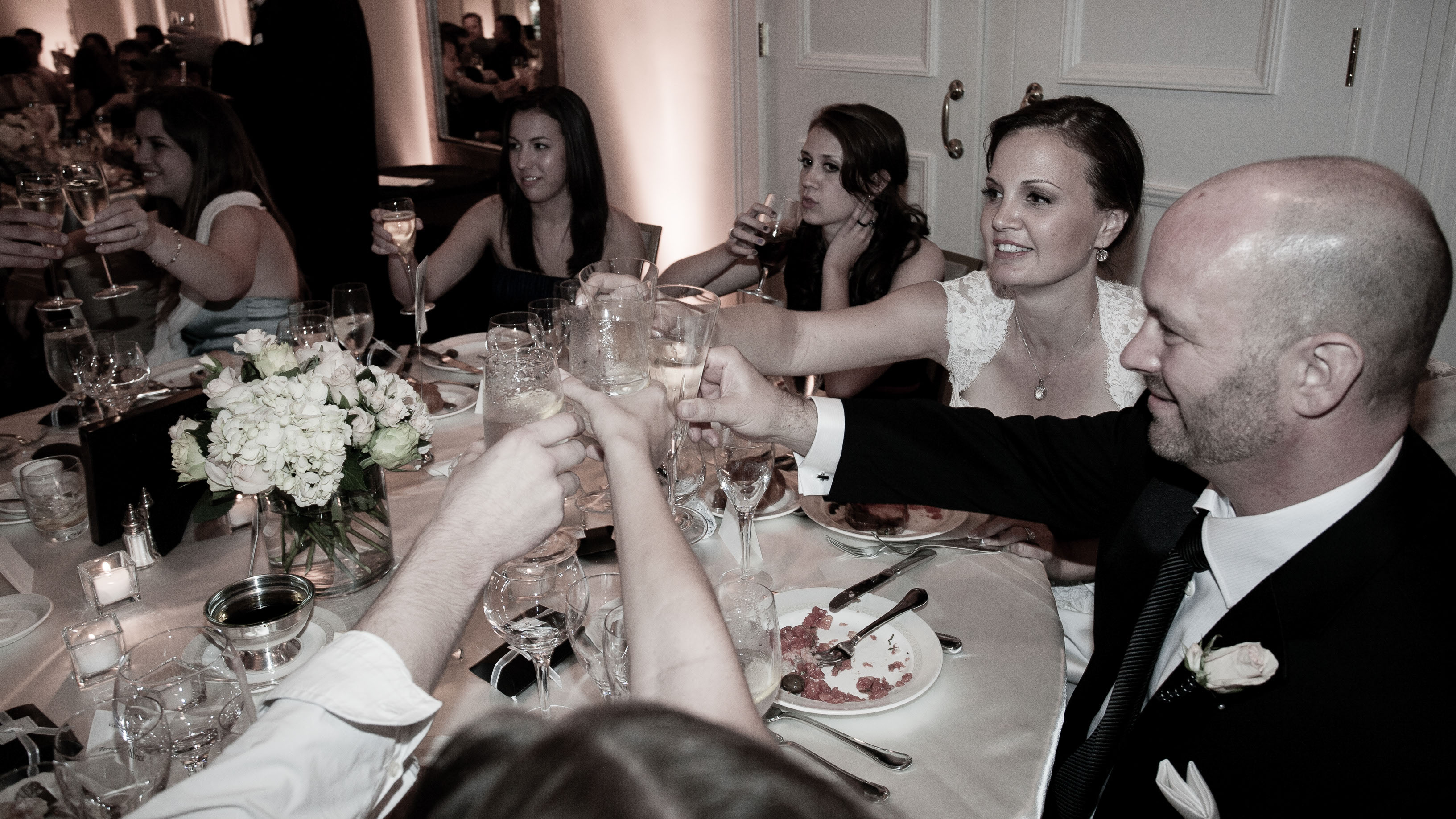 A toast with the bride and groom at the Garden Court Hotel in Palo Alto