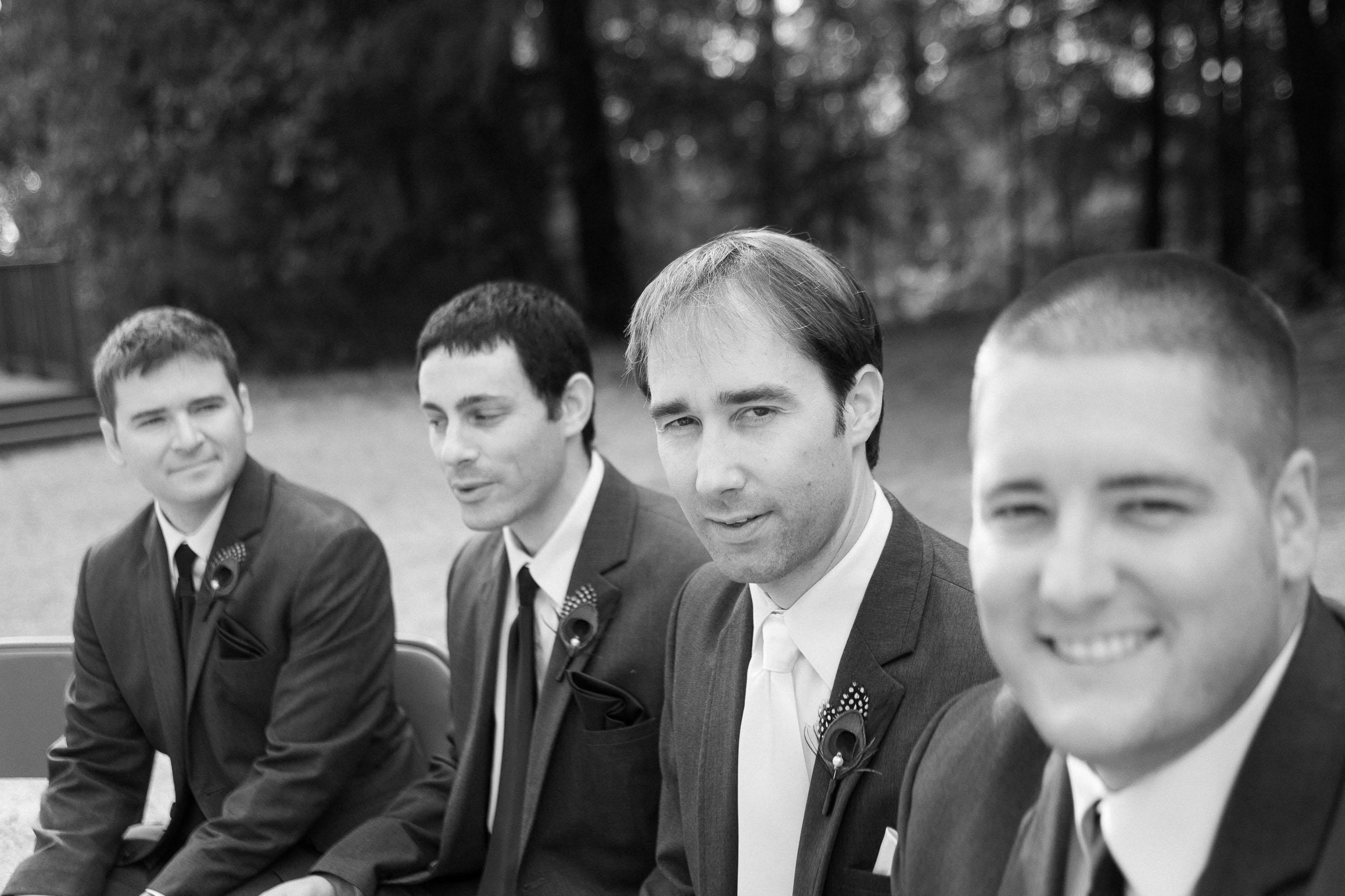 The groom and his groomsmen at Pema Osel Ling in the Santa Cruz mountains
