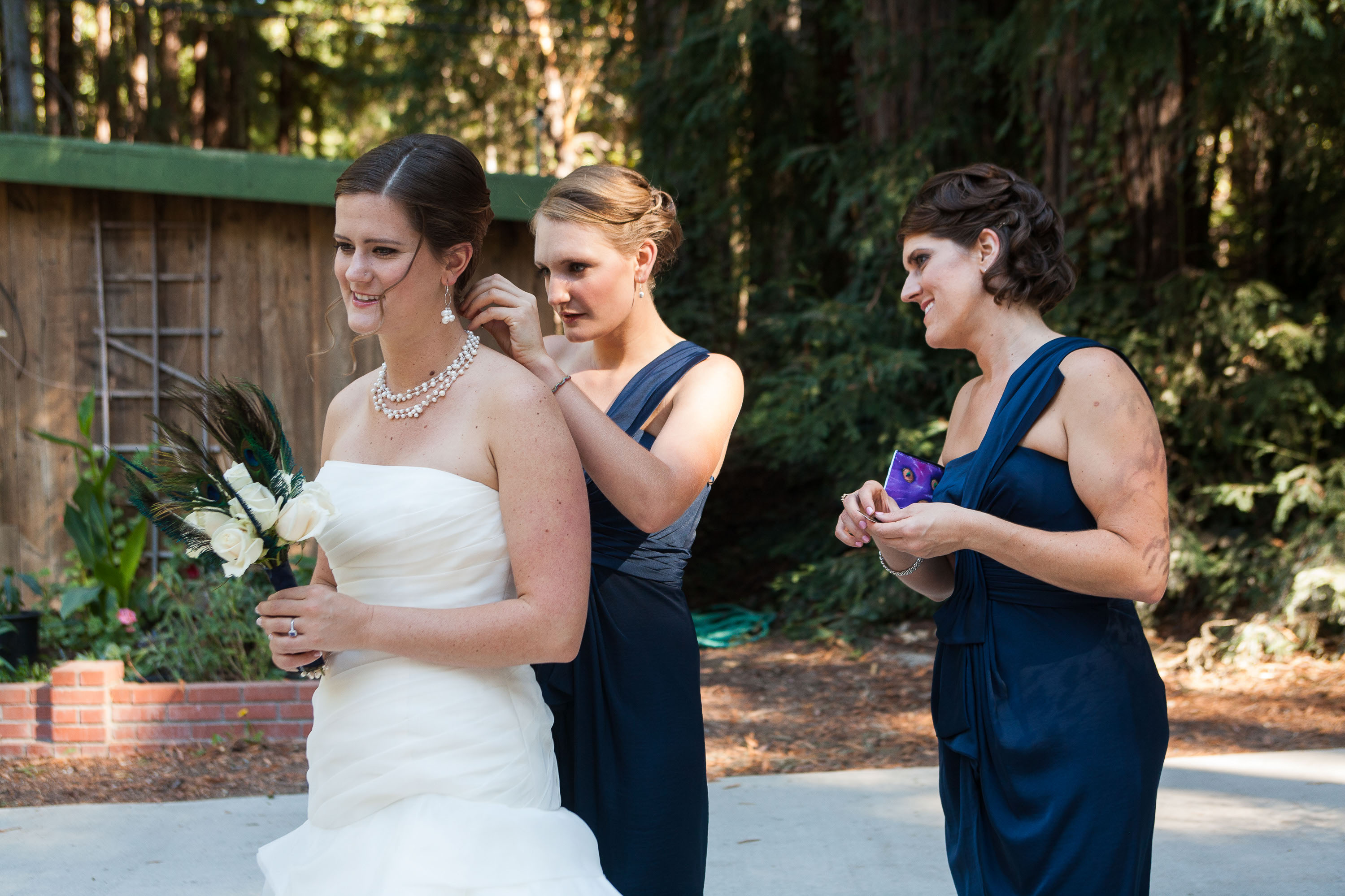 The ladies get ready before Carlie's wedding at Pema Osel Ling in the Santa Cruz mountains