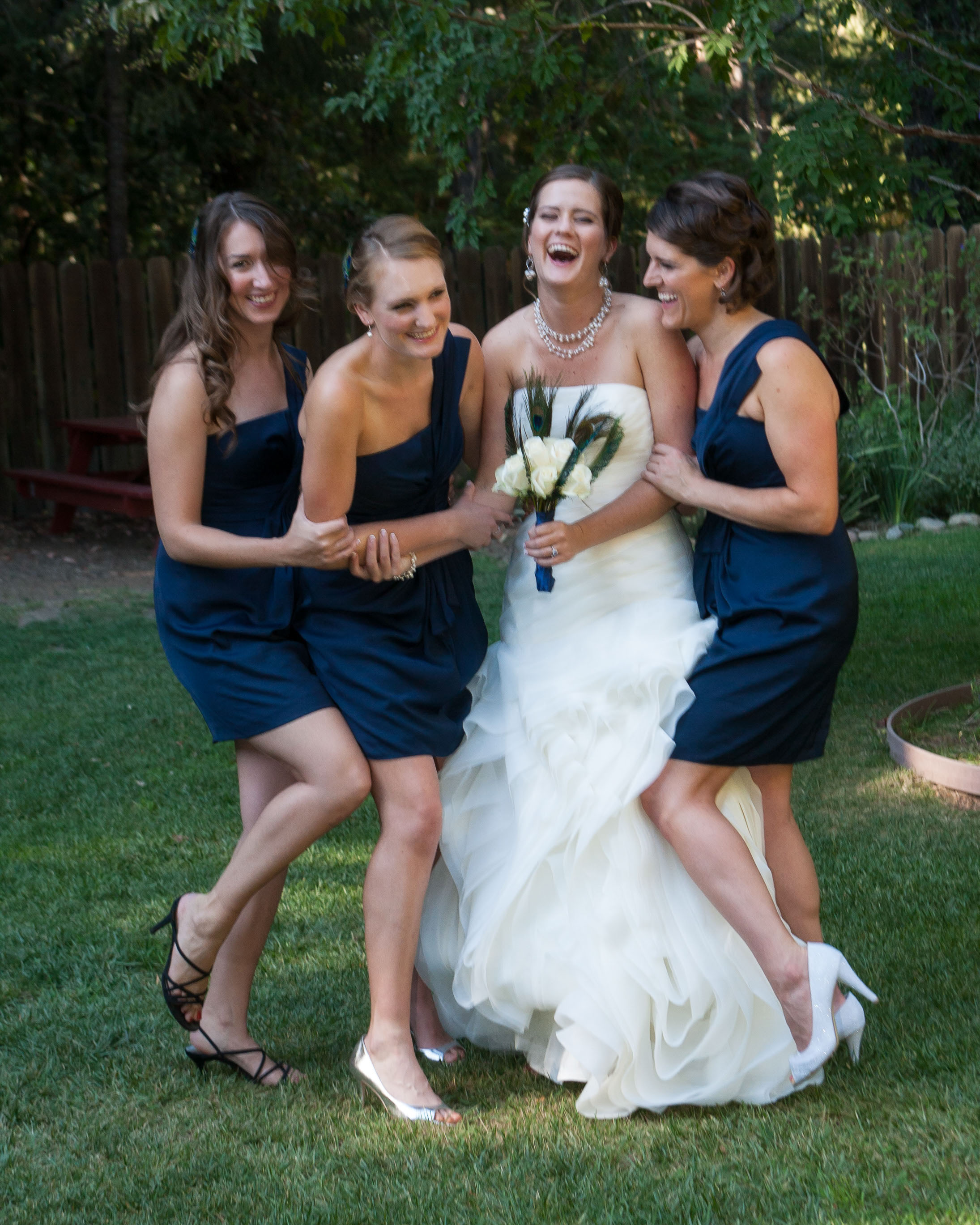 A relaxed portrait of the bridesmaids at Pema Osel Ling in the Santa Cruz mountains