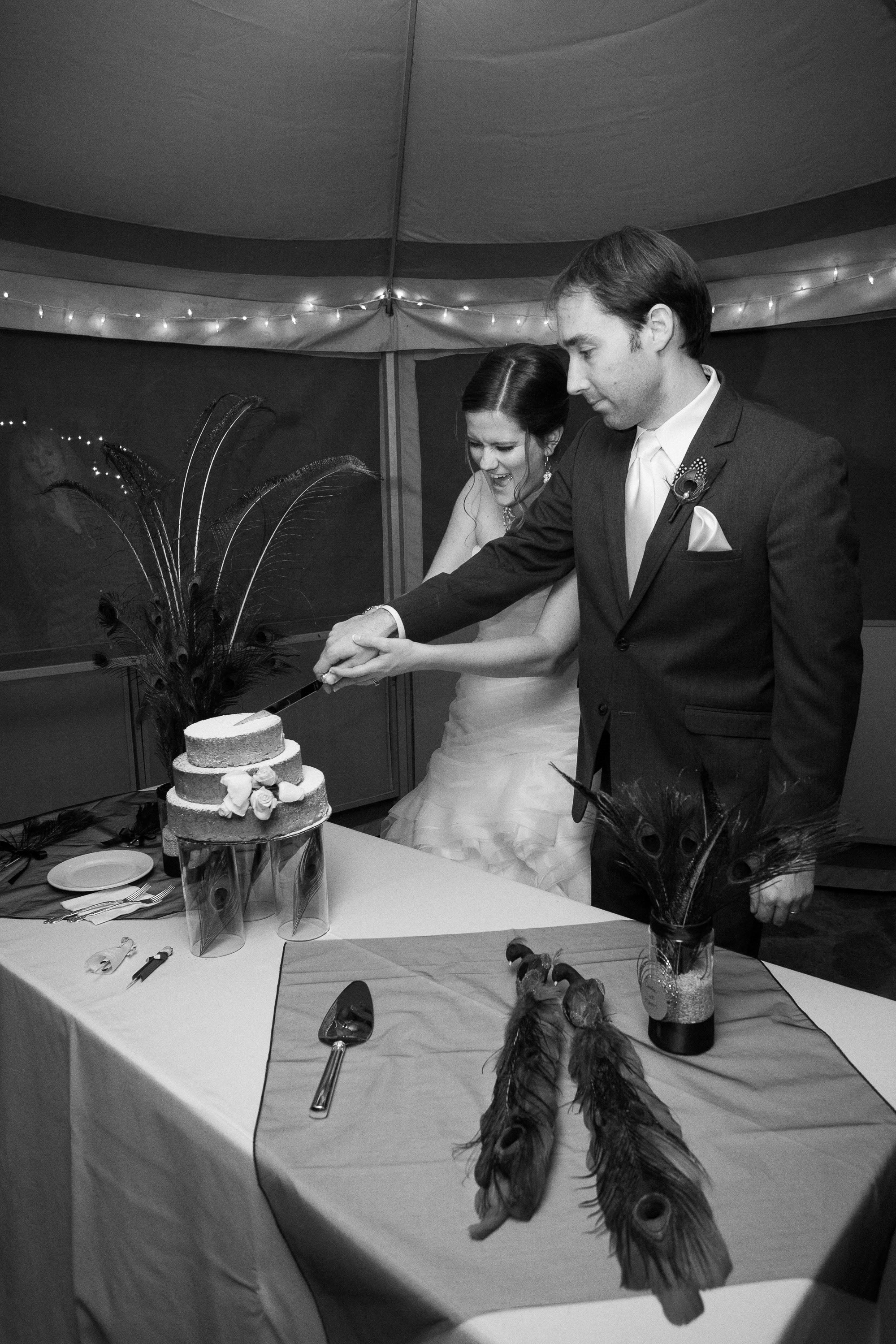 Cutting the cake at Pema Osel Ling in the Santa Cruz mountains
