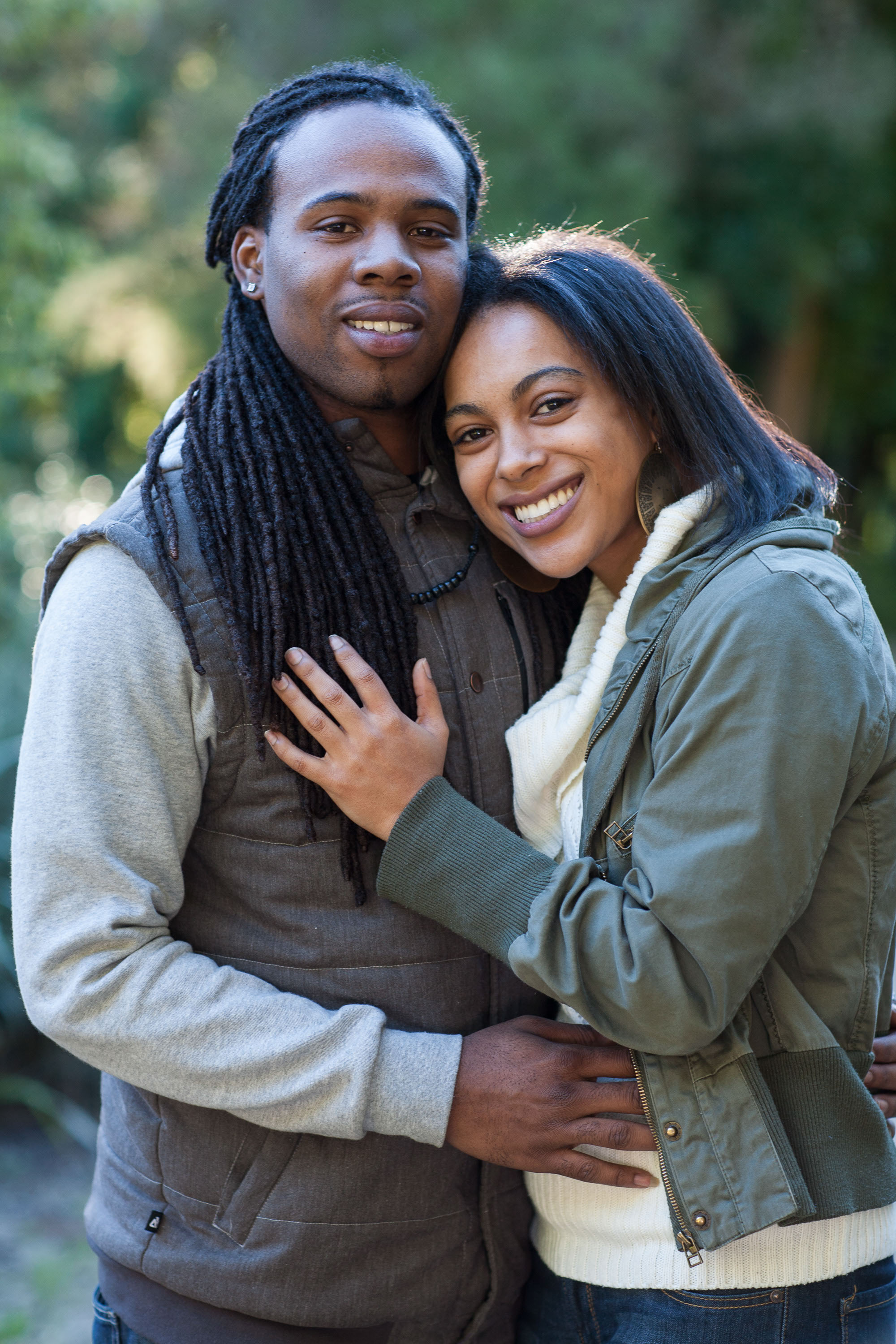 A beautiful young African American couple photographed in the stunning evening light in San Francisco.