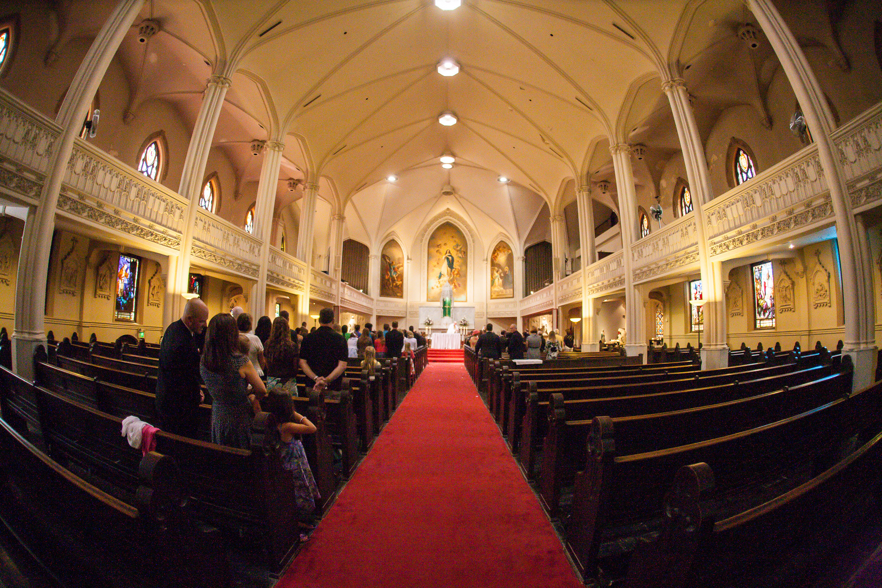 A dramatic fisheye view of  Old St. Mary's Church in San Francisco