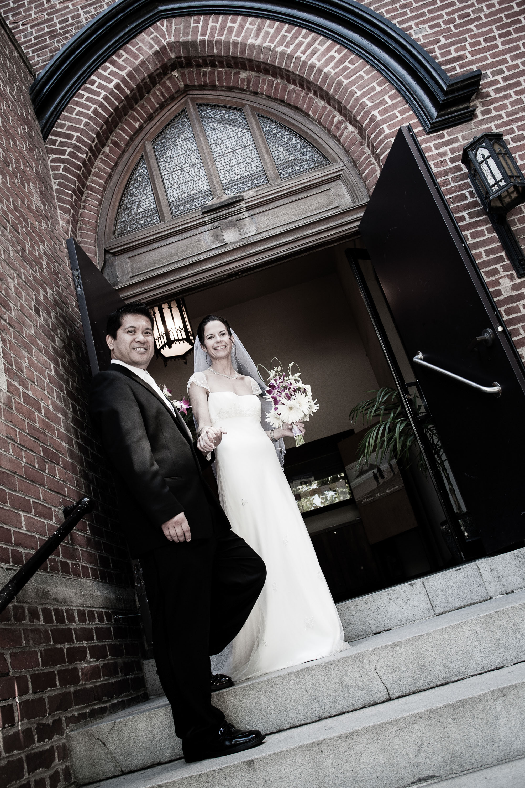A modern portrait on the steps of Old St. Mary's Church in San Francisco