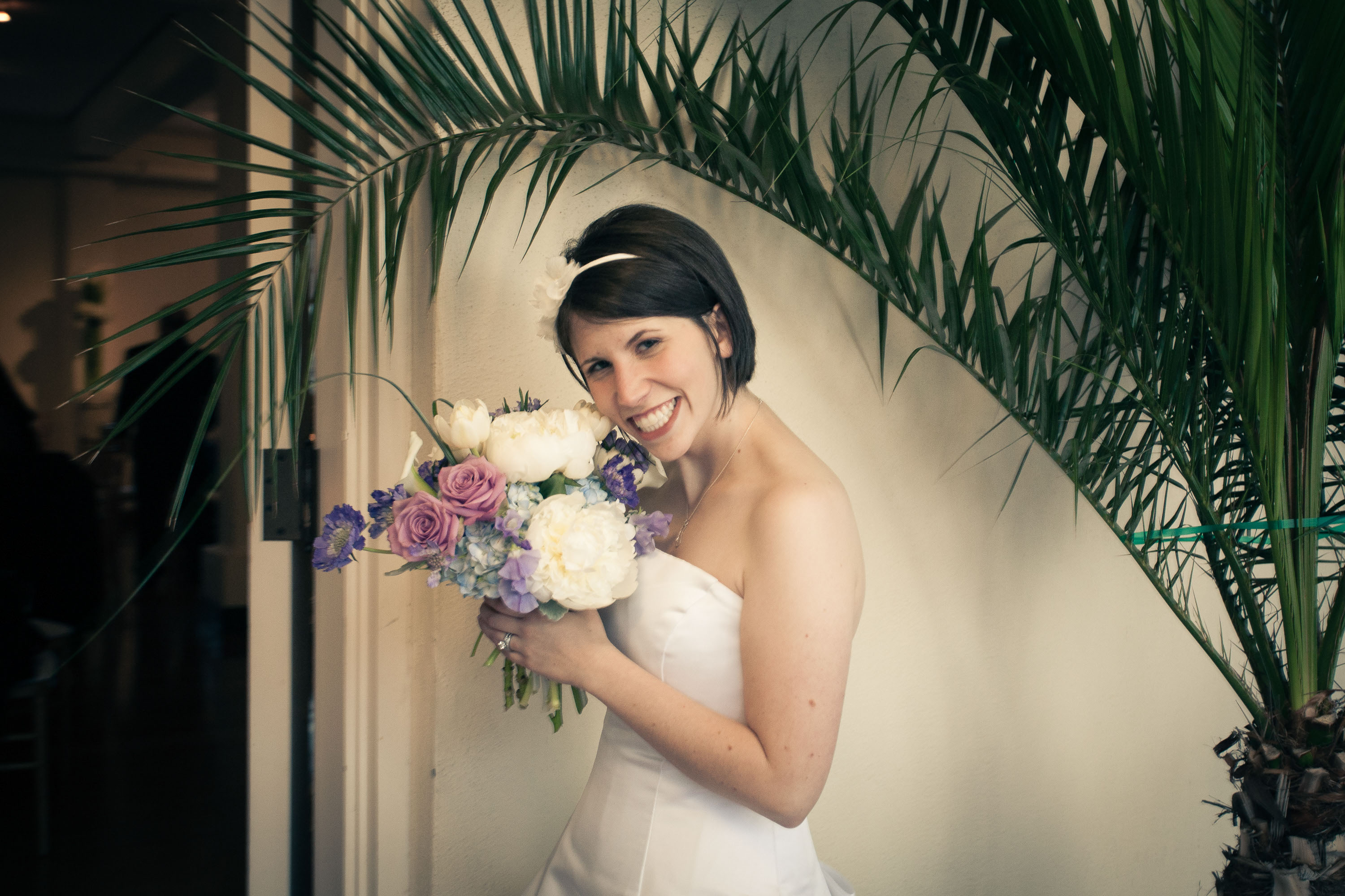 Super cute informal portrait of the bride, at The San Francisco Film Centre